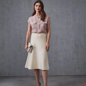 Reiss Womens White Amy-Fluted Hem Knit Skirt